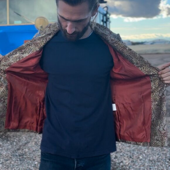 70s Vintage Gold Paisley Coat Unisex Chetta B Evening - Picture 8 of 14